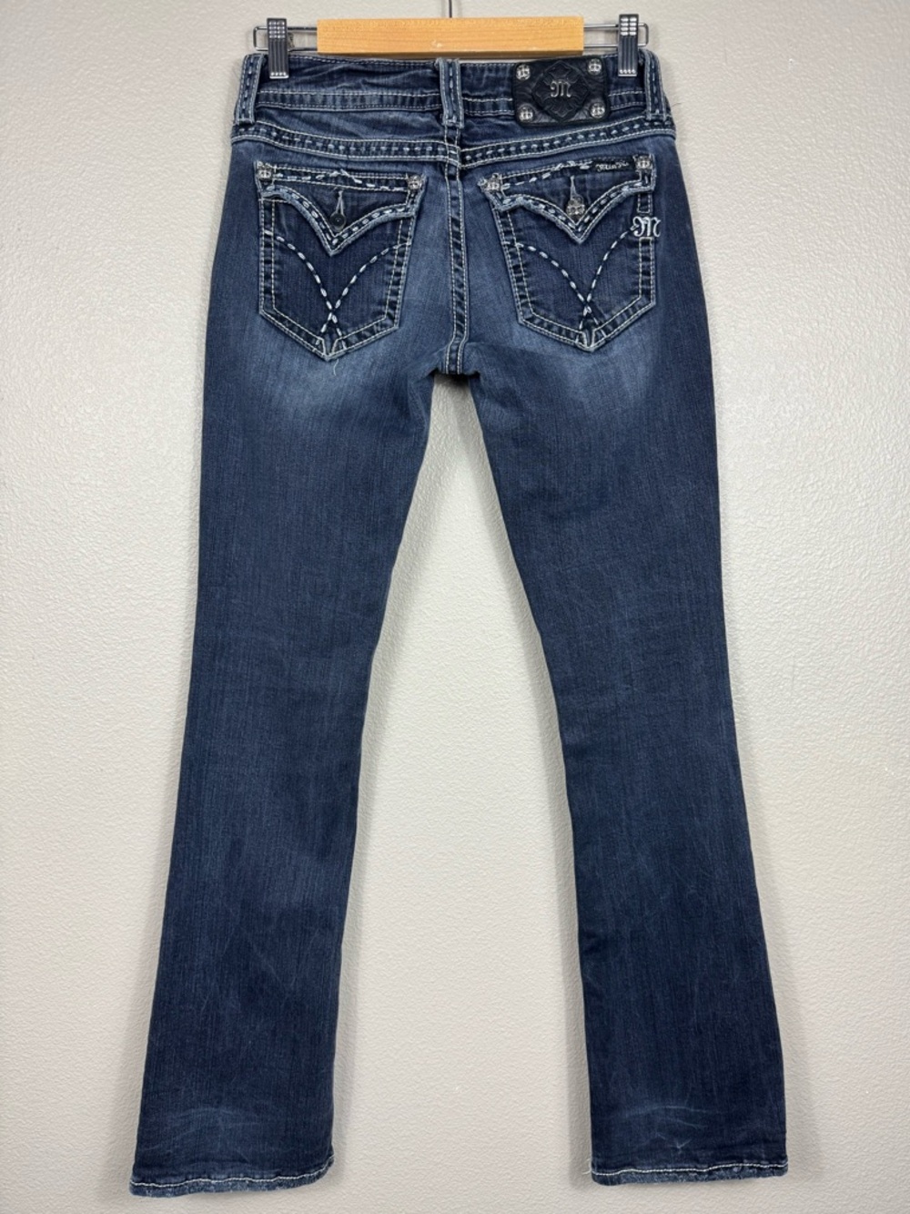 Miss Me Y2K Boot Cut Low Rise Jeans Thick Stitch Flap Pocket Western JE5069B3L D
